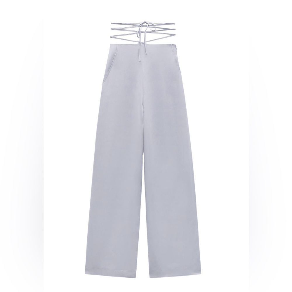 Zara Gray Wide Leg Pants High Waisted